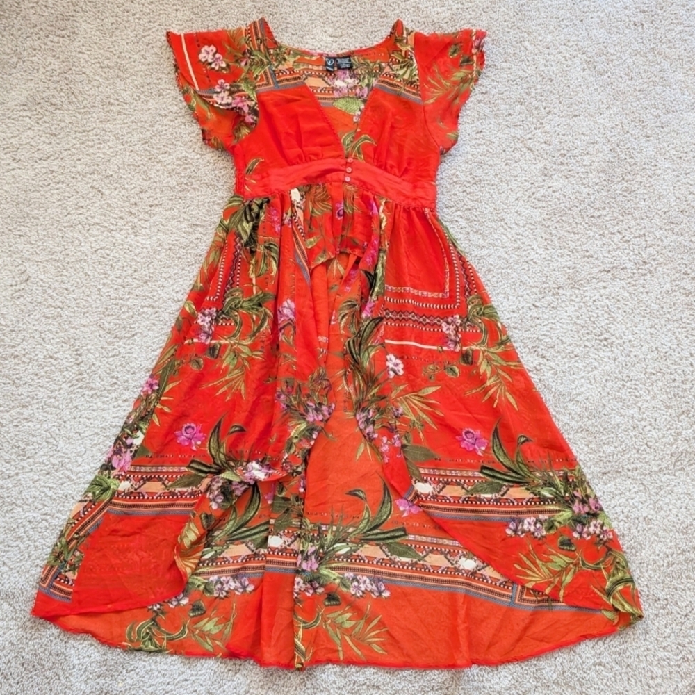 Windsor Red Green Purple Floral High-Low Dress Size Large - Picture 3 of 7